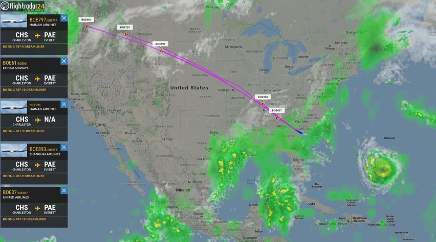 Foto (c) Flightradar24 Evacuatie Boeing 787's Charleston
