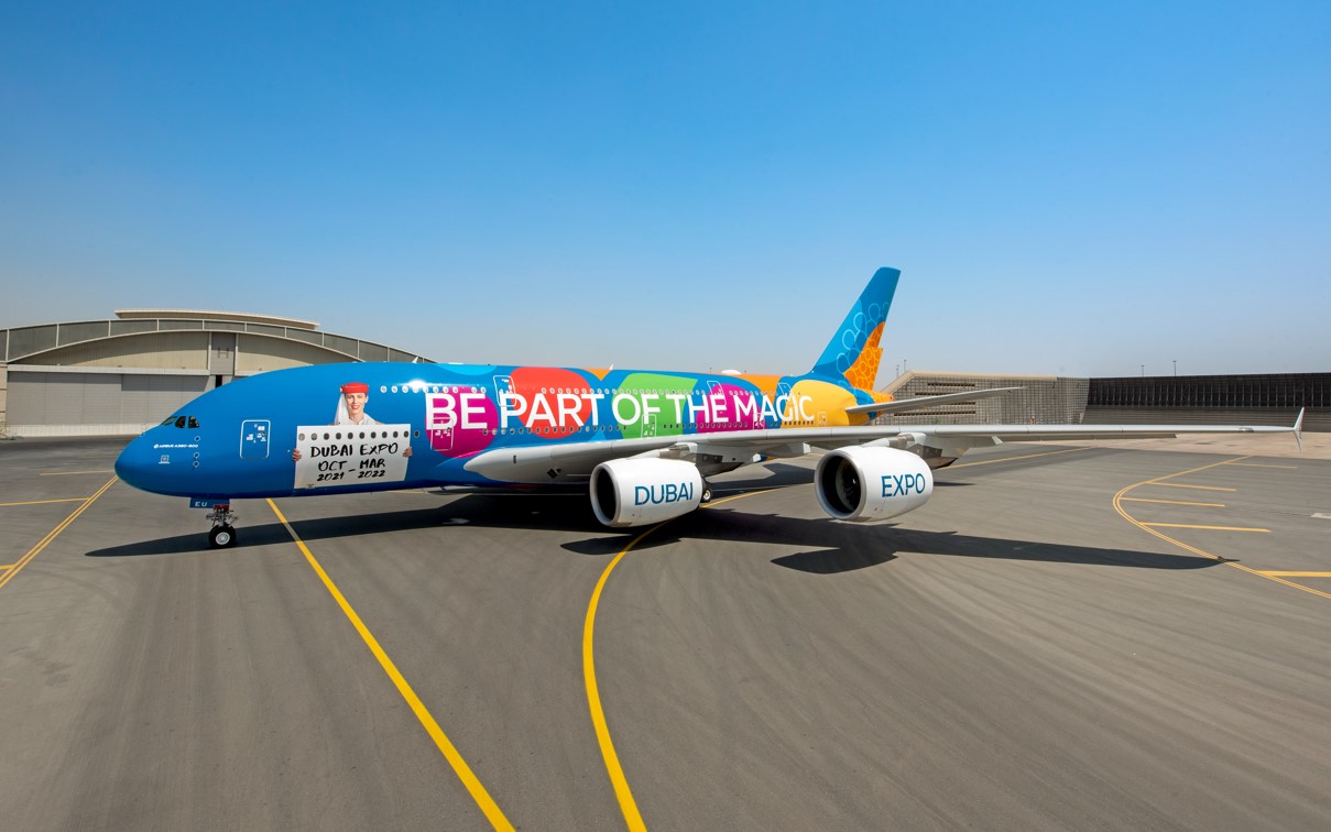 3/28着…EXPO 2020 Dubai エアバスA380Premier Emirates A380 vliegt woensdag in speciale Expo-livery laag over