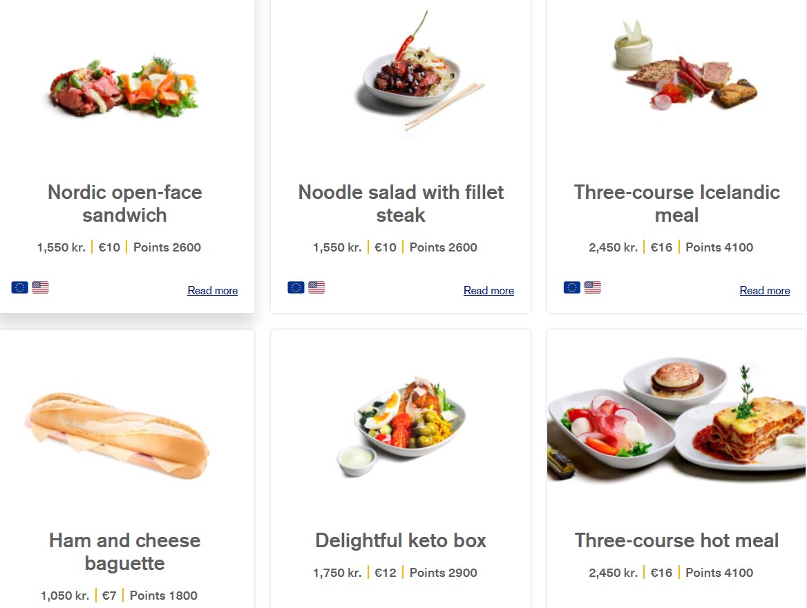 Icelandair Pre-Purchase maaltijden