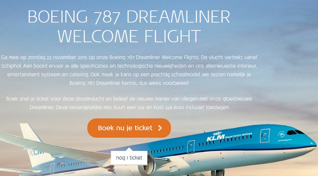 welkomstvlucht 787, klm